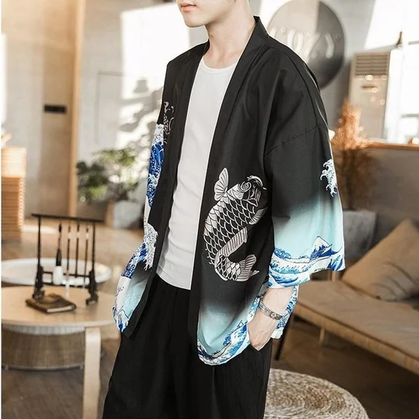Veste Kimono Japonais Koi Cascade