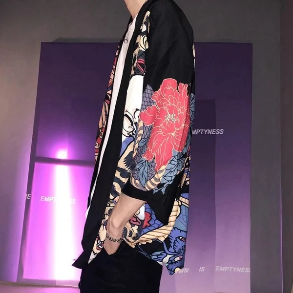 Veste Kimono Japonais Oni Rouge