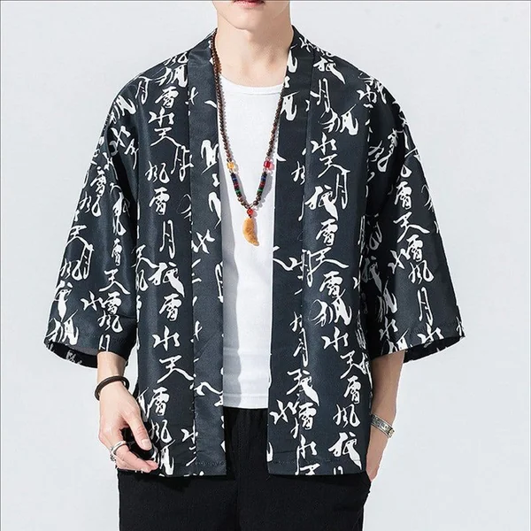 Veste Kimono Noir Kanji