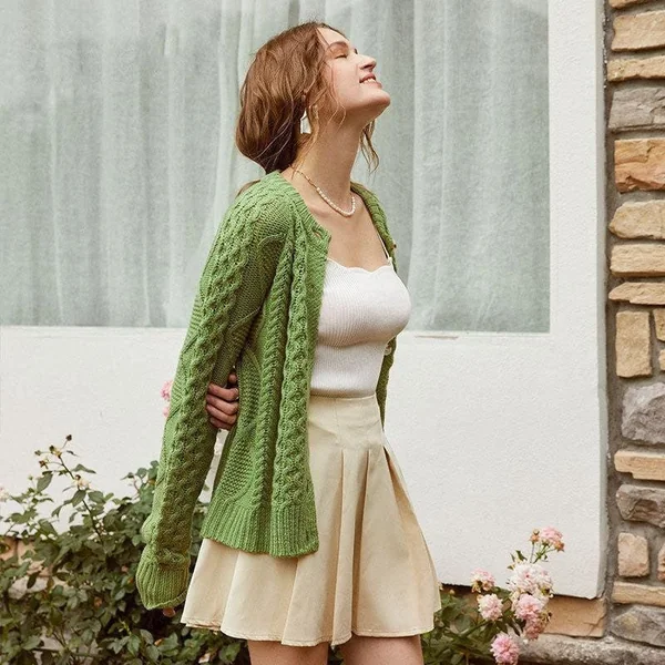 Veste Pull Vert Kaki