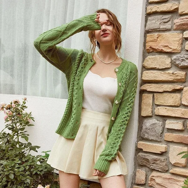 Veste Pull Vert Kaki