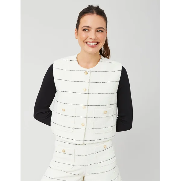 Veste sans manche en tweed Blanc écru