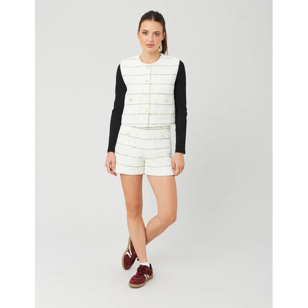 Veste sans manche en tweed Blanc écru