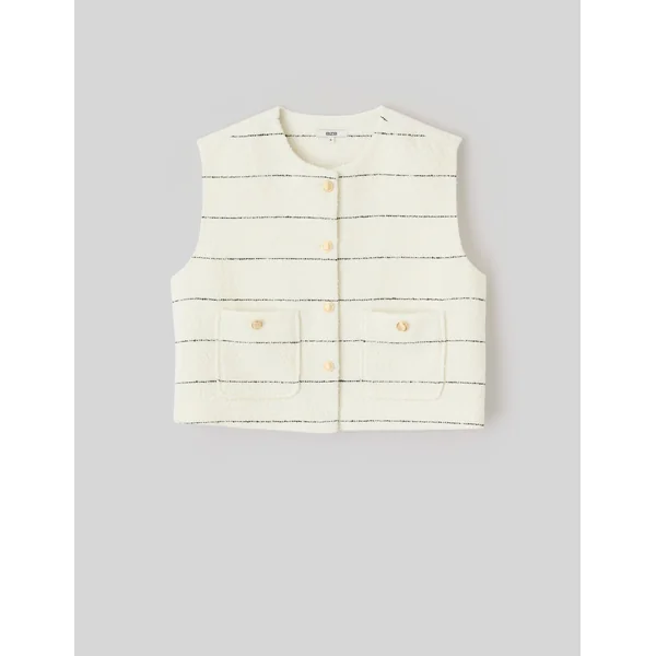 Veste sans manche en tweed Blanc écru