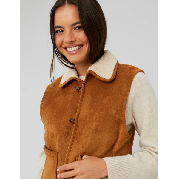 Veste sans manches suédine camel