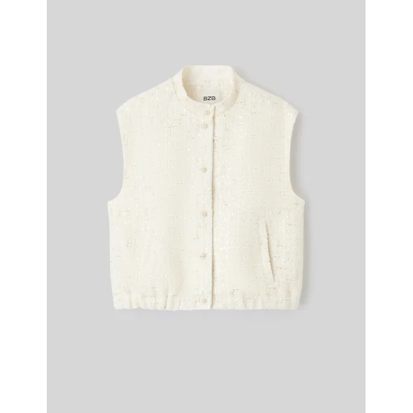 Veste tweed sans manches effet brillant Ecru