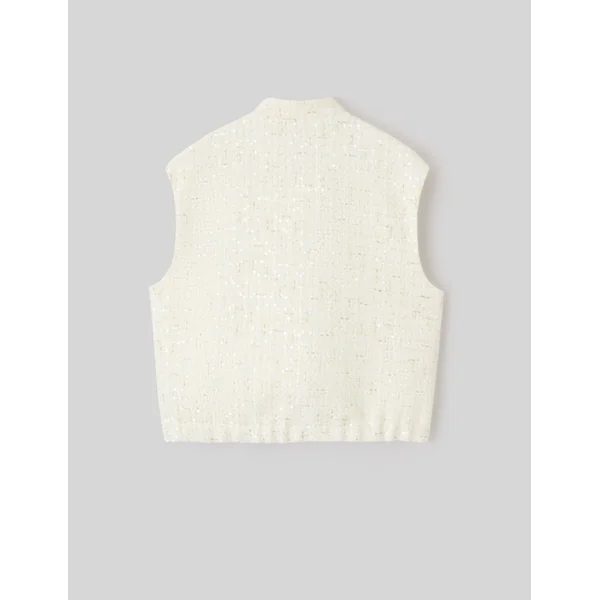 Veste tweed sans manches effet brillant Ecru