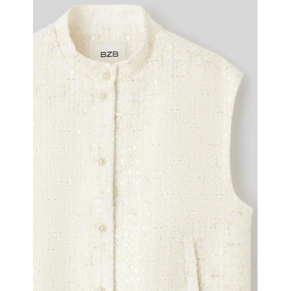 Veste tweed sans manches effet brillant Ecru